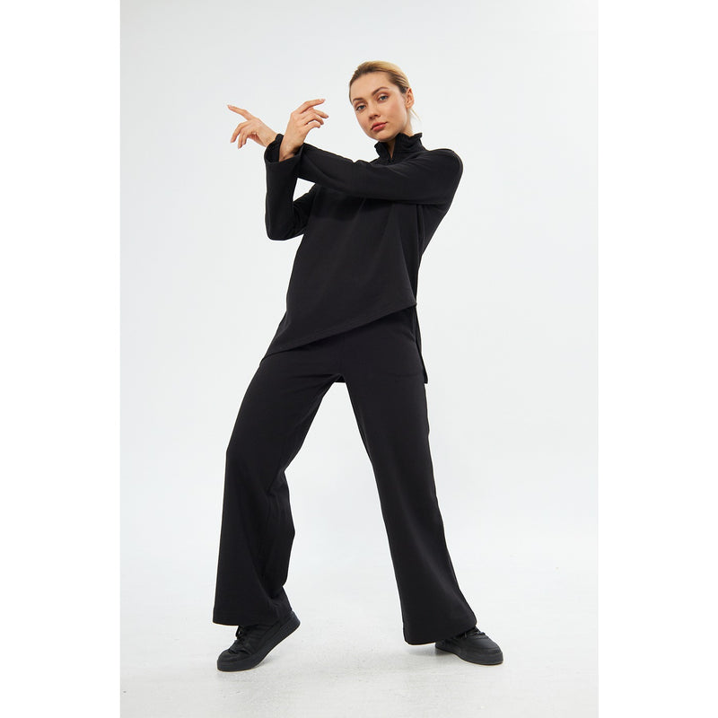 Zipper Cross Hem Black Sweatshirt | Montivo Pakistan