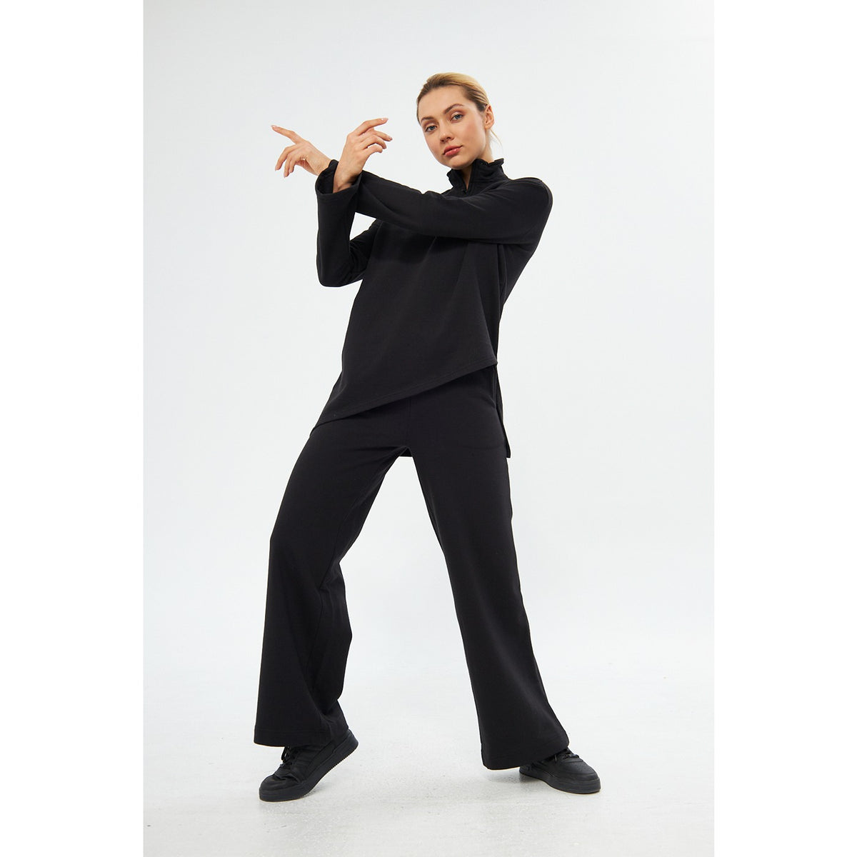 Zipper Cross Hem Black Sweatshirt | Montivo Pakistan