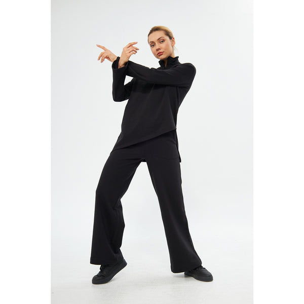 Zipper Cross Hem Black Sweatshirt | Montivo Pakistan
