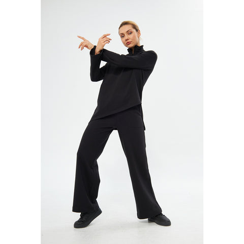 Zipper Cross Hem Black Sweatshirt | Montivo Pakistan