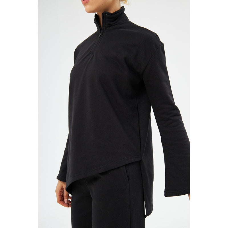 Zipper Cross Hem Black Sweatshirt | Montivo Pakistan
