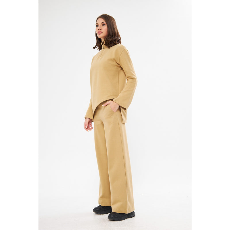 Zipper Cross Hem Beige Sweatshirt | Montivo Pakistan