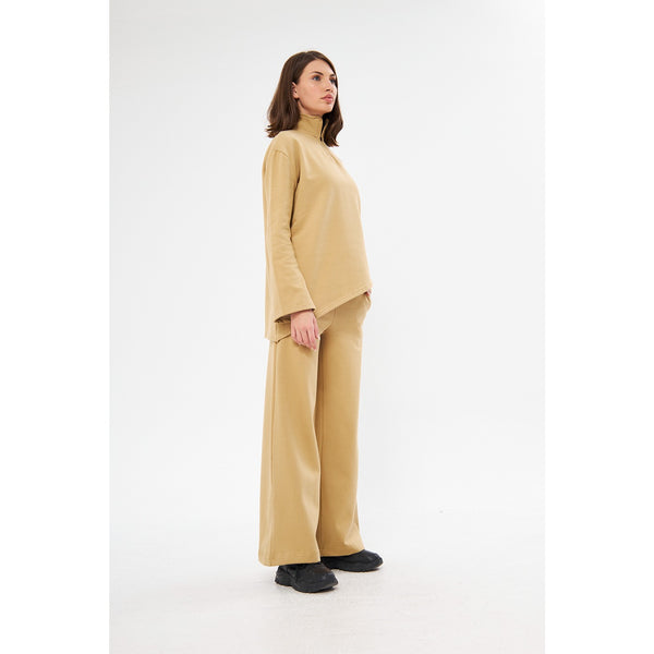 Zipper Cross Hem Beige Sweatshirt | Montivo Pakistan