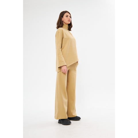 Zipper Cross Hem Beige Sweatshirt | Montivo Pakistan