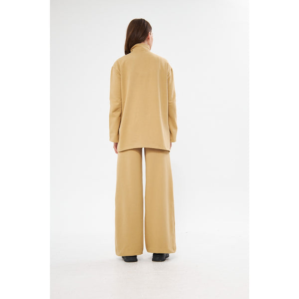 Zipper Cross Hem Beige Sweatshirt | Montivo Pakistan