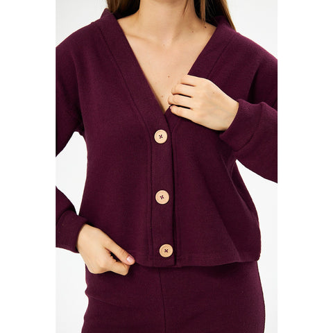 Burgundy Textured Button Cardigan | Montivo Pakistan