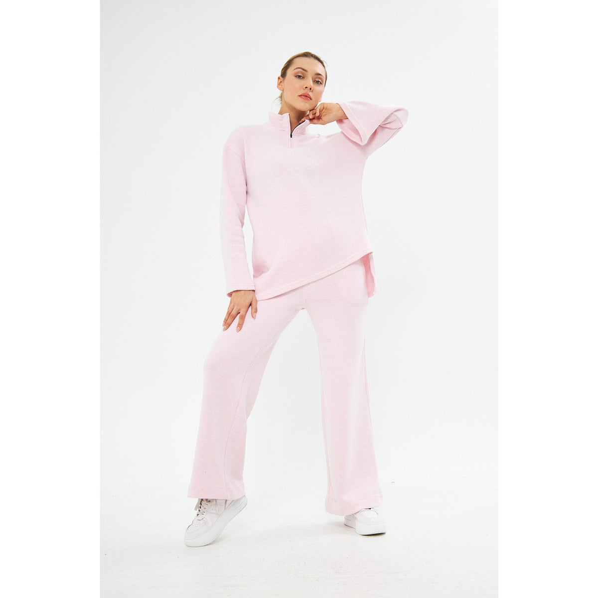 Zipper Cross Hem Pink Sweatshirt | Montivo Pakistan