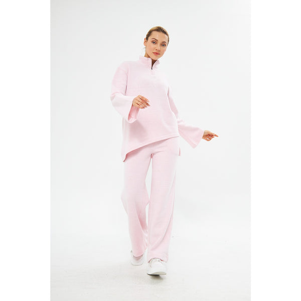 Zipper Cross Hem Pink Sweatshirt | Montivo Pakistan