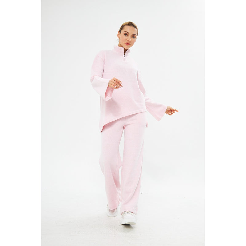 Zipper Cross Hem Pink Sweatshirt | Montivo Pakistan