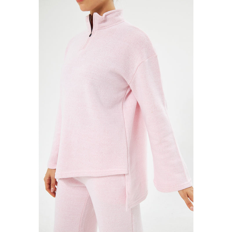Zipper Cross Hem Pink Sweatshirt | Montivo Pakistan