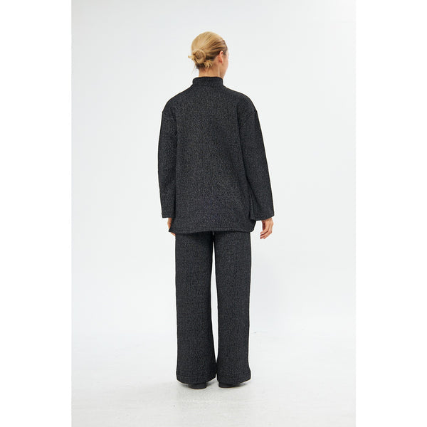 Zipper Cross Hem Black Melange Sweatshirt | Montivo Pakistan
