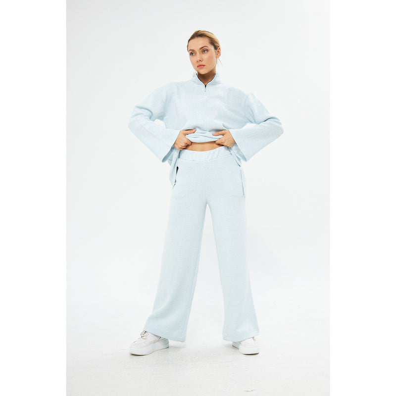 Blue Melange Wide Leg Trouser | Montivo Pakistan