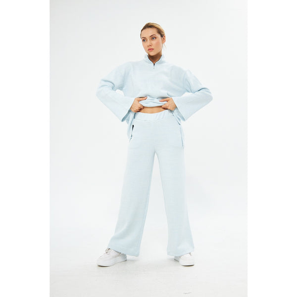 Blue Melange Wide Leg Trouser | Montivo Pakistan