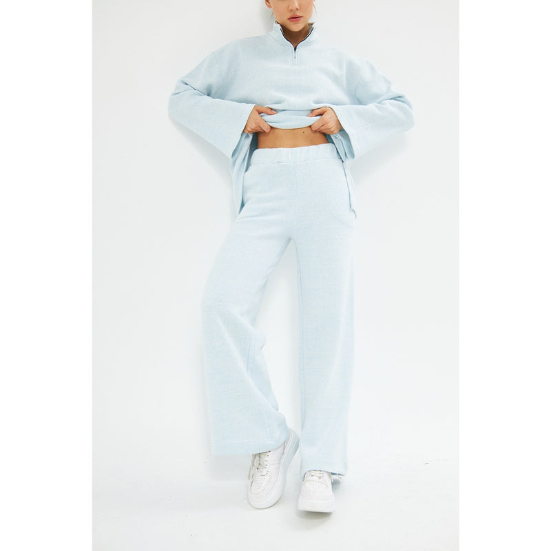 Blue Melange Wide Leg Trouser | Montivo Pakistan