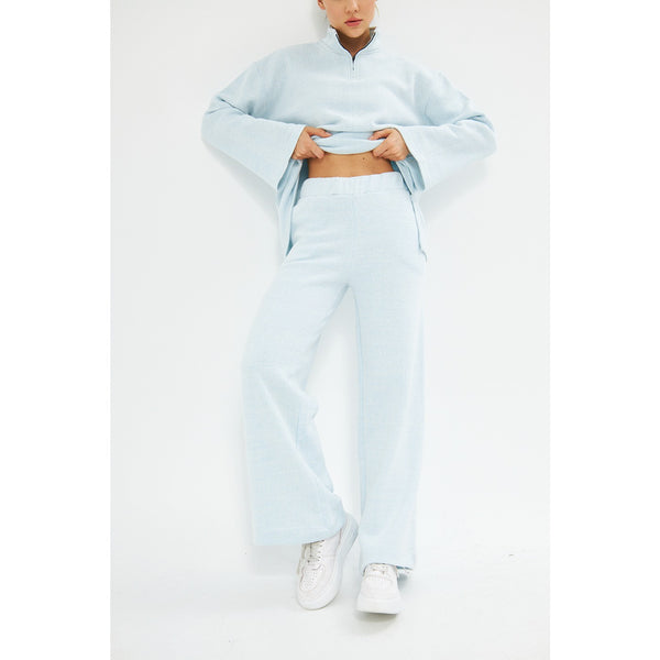 Blue Melange Wide Leg Trouser | Montivo Pakistan