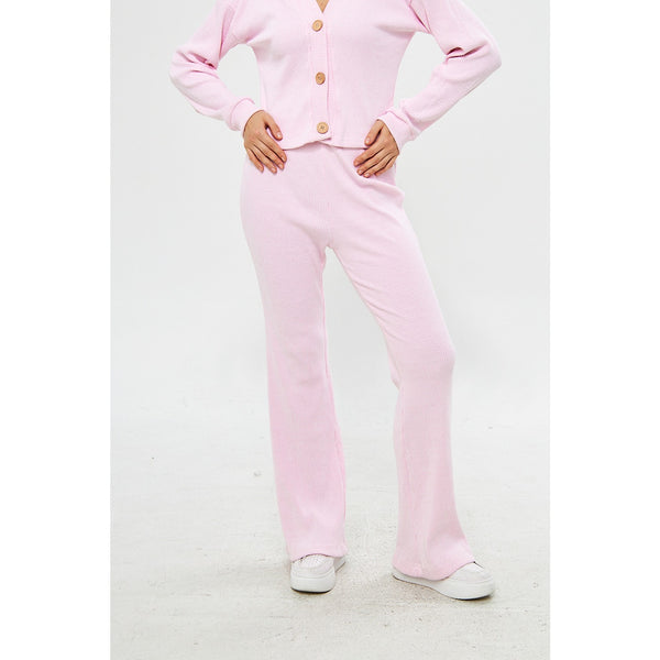Pink Ribbed Boot Cut Trouser | Montivo Pakistan