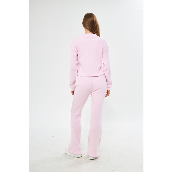 Pink Ribbed Boot Cut Trouser | Montivo Pakistan