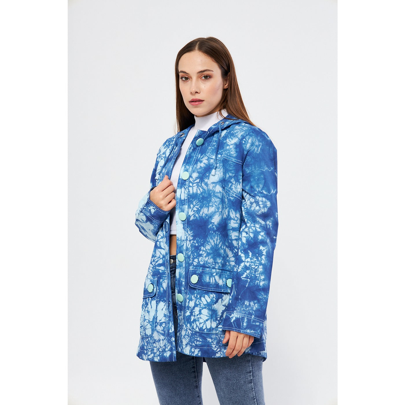 Bright Blue Tie Dye Button Down Hoodie | Montivo Pakistan