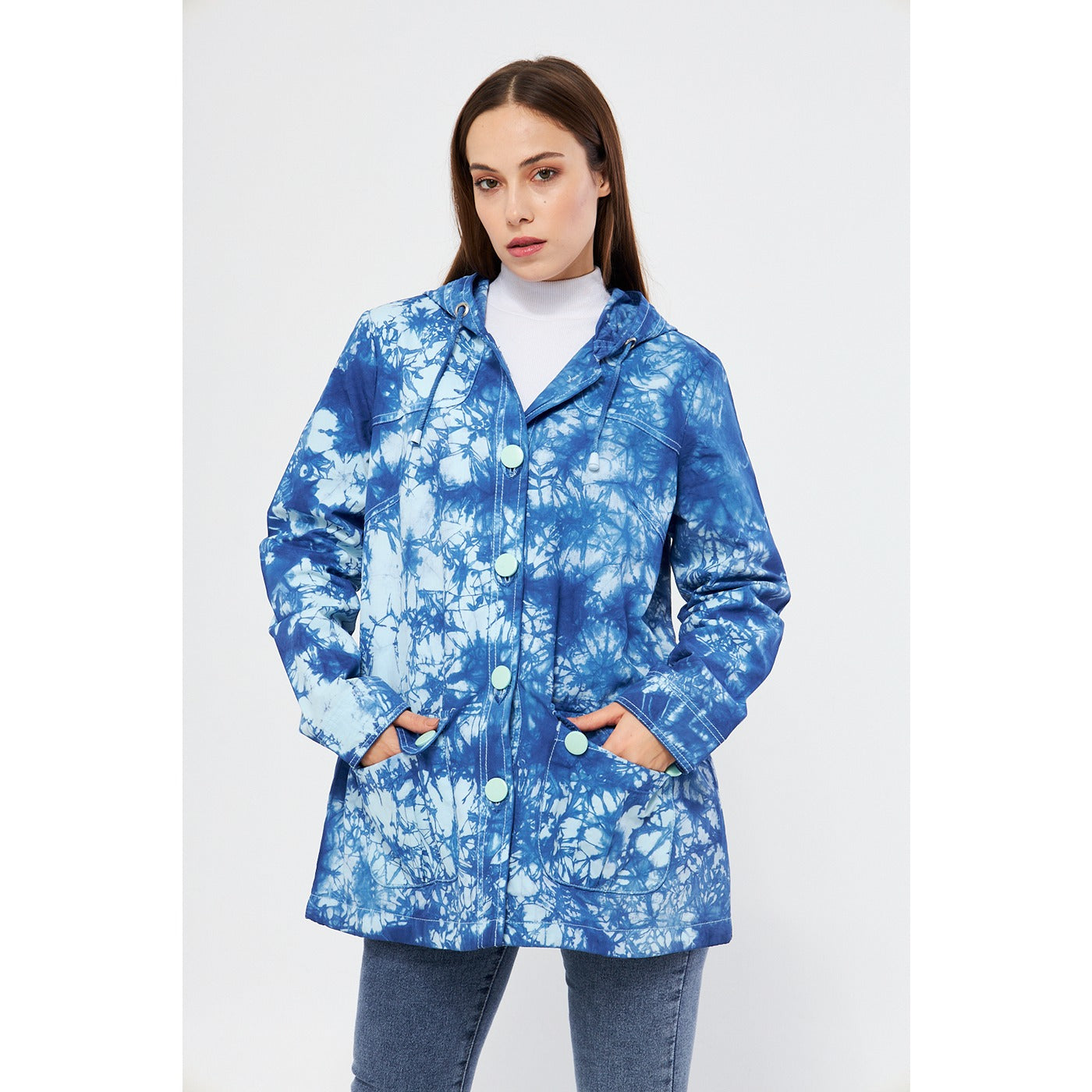 Bright Blue Tie Dye Button Down Hoodie | Montivo Pakistan