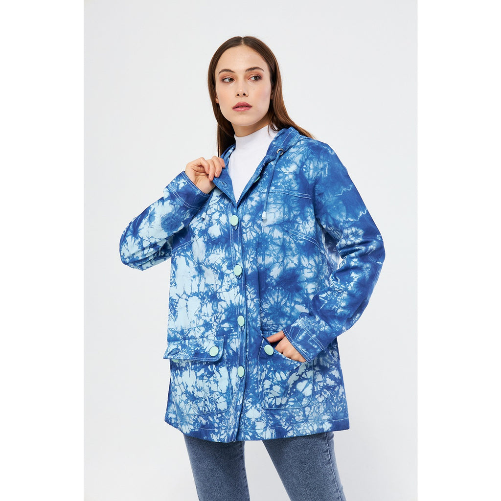 Bright Blue Tie Dye Button Down Hoodie | Montivo Pakistan