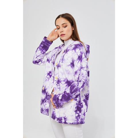 Lilac Tie Dye Button Down Hoodie | Montivo Pakistan