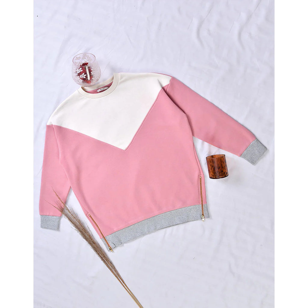 Two Tone Pink Split Zipper Sweatshirt | Montivo Pakistan