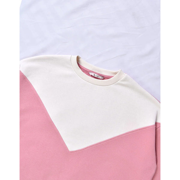 Two Tone Pink Split Zipper Sweatshirt | Montivo Pakistan