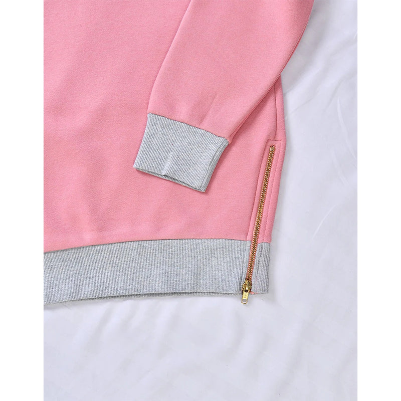 Two Tone Pink Split Zipper Sweatshirt | Montivo Pakistan