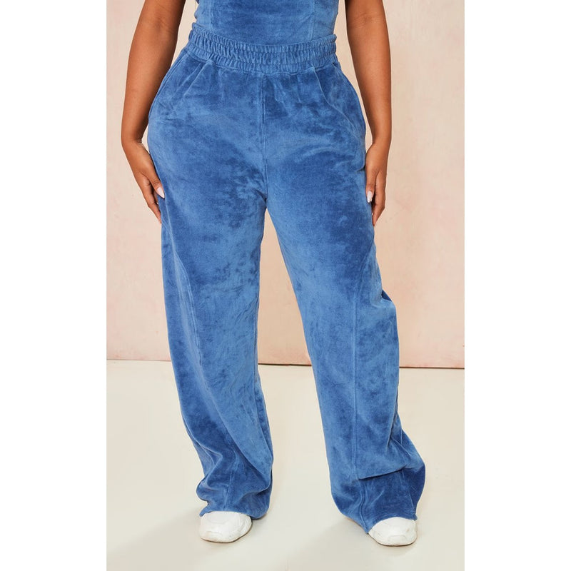 Shape Blue Velour Wide Leg Trousers | Montivo Pakistan