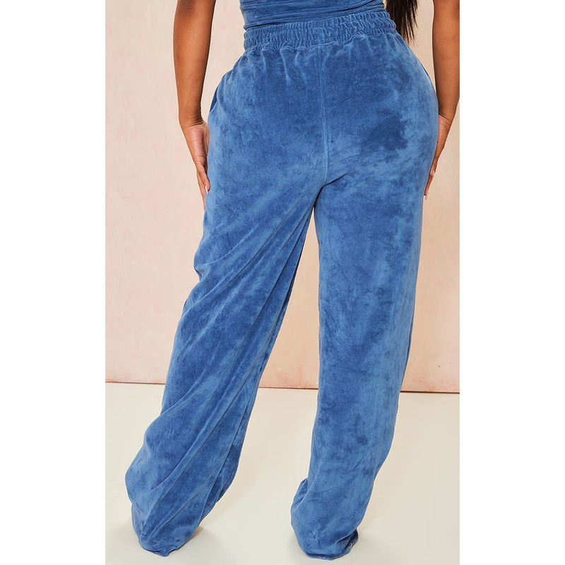 Shape Blue Velour Wide Leg Trousers | Montivo Pakistan