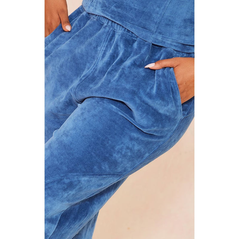 Shape Blue Velour Wide Leg Trousers | Montivo Pakistan