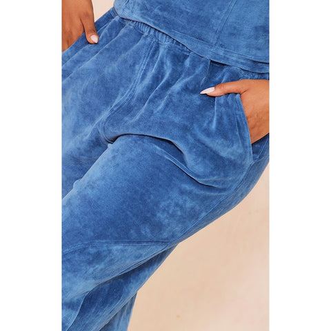 Shape Blue Velour Wide Leg Trousers | Montivo Pakistan