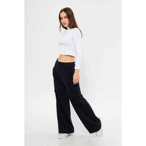 Black Wide Leg Cargo Trousers | Montivo Pakistan