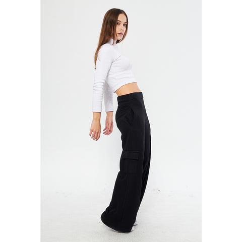 Black Wide Leg Cargo Trousers | Montivo Pakistan