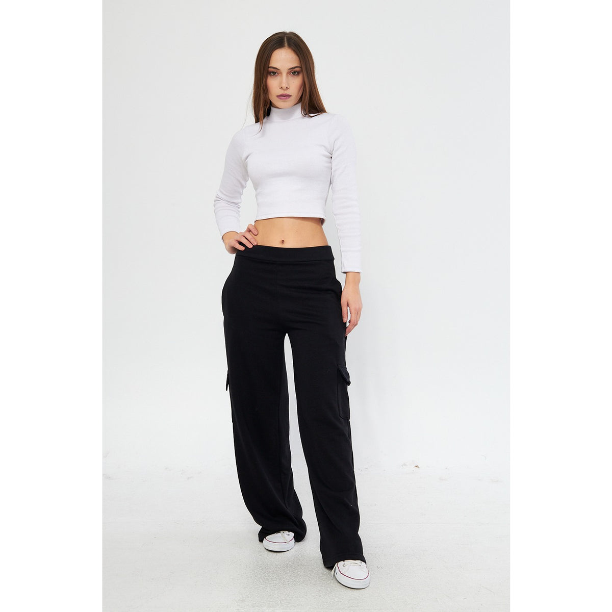 Black Wide Leg Cargo Trousers | Montivo Pakistan