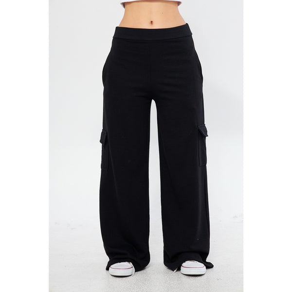 Black Wide Leg Cargo Trousers | Montivo Pakistan