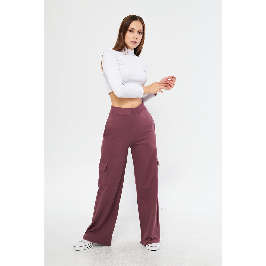 Mauve Purple Wide Leg Cargo Trousers | Montivo Pakistan