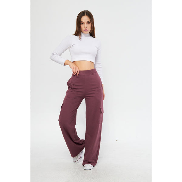 Mauve Purple Wide Leg Cargo Trousers | Montivo Pakistan