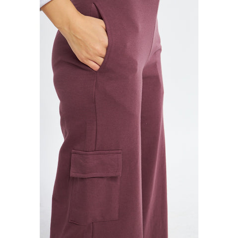 Mauve Purple Wide Leg Cargo Trousers | Montivo Pakistan