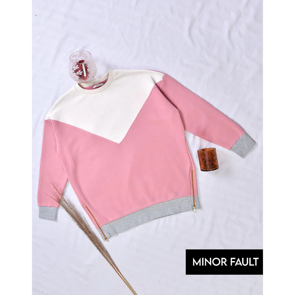 (Minor Fault) Two Tone Pink Split Zipper Sweatshirt | Montivo Pakistan