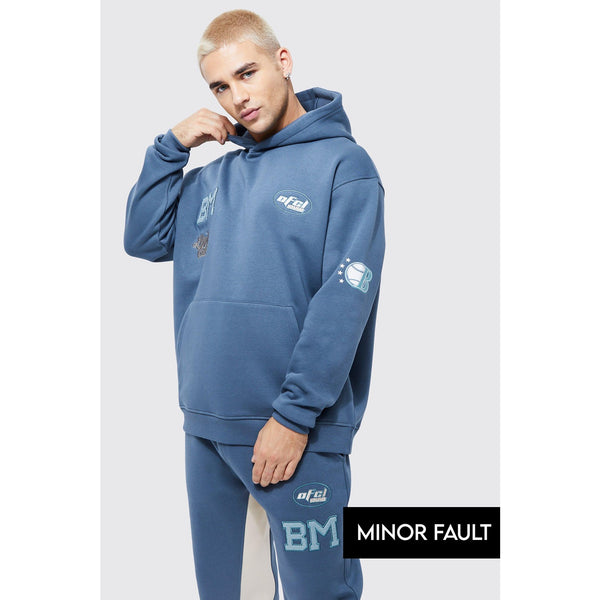 (Minor Fault) Blue Oversized Varsity Hoodie | Montivo Pakistan