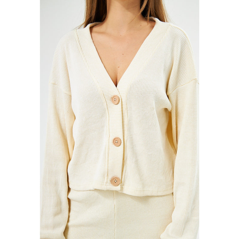 Lemon Waffle Knit Button Down Cardigan | Montivo Pakistan