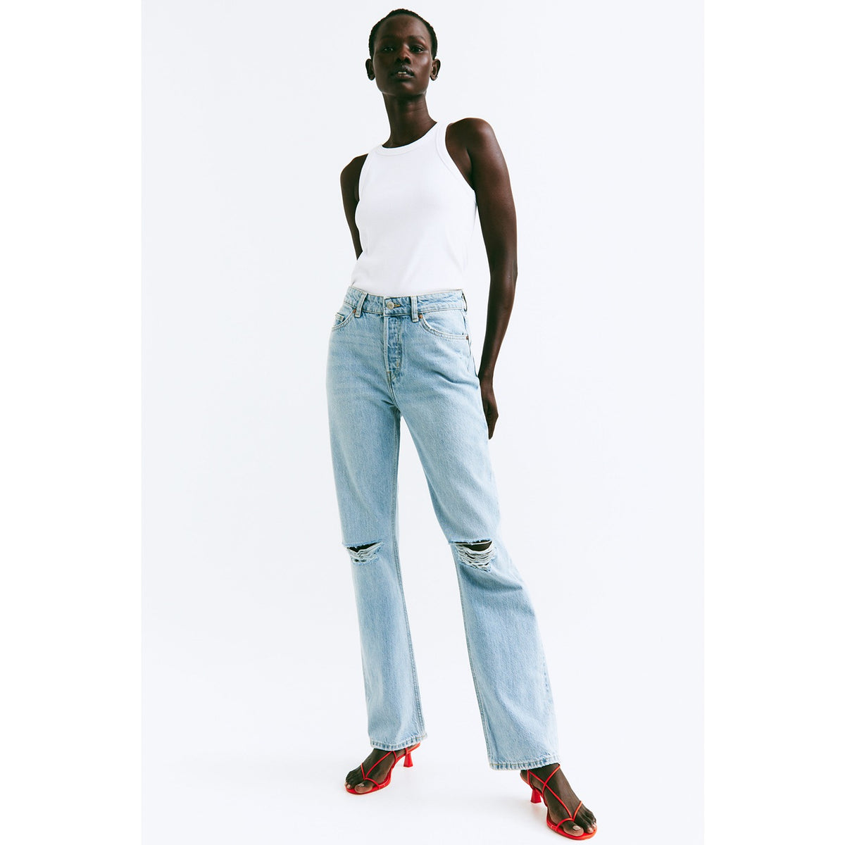 Light Blue Straight High Ripped Jeans | Montivo Pakistan