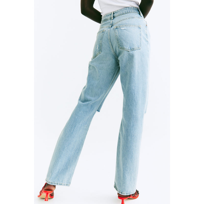 Light Blue Straight High Ripped Jeans | Montivo Pakistan