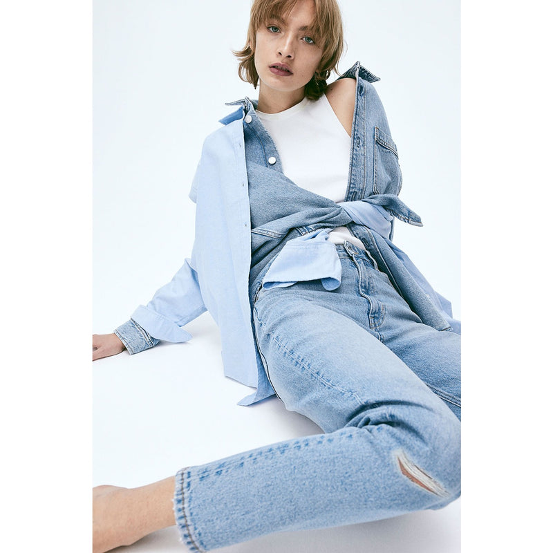 Light Blue Mom Ripped Jeans | Montivo Pakistan