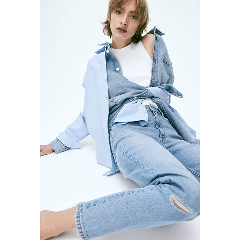 Light Blue Mom Ripped Jeans | Montivo Pakistan