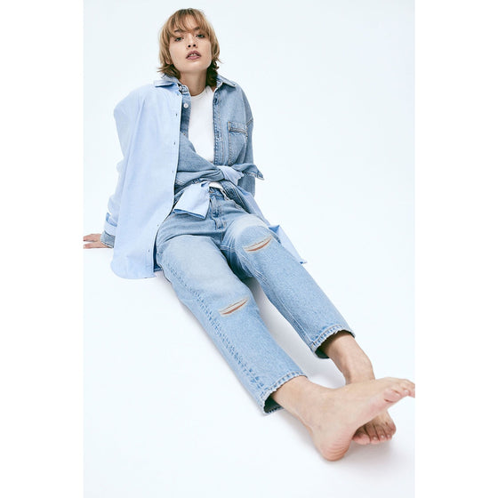 Light Blue Mom Ripped Jeans | Montivo Pakistan