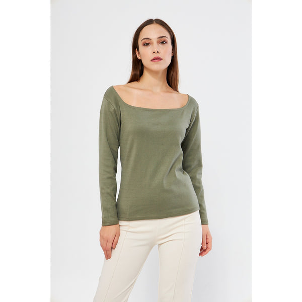 Olive Square Neck Rib Top | Montivo Pakistan
