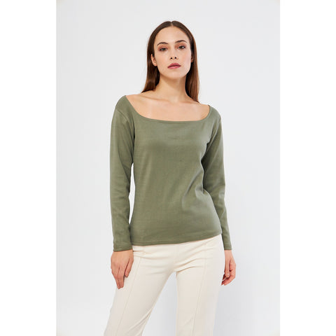Olive Square Neck Rib Top | Montivo Pakistan
