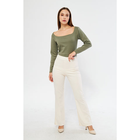 Olive Square Neck Rib Top | Montivo Pakistan